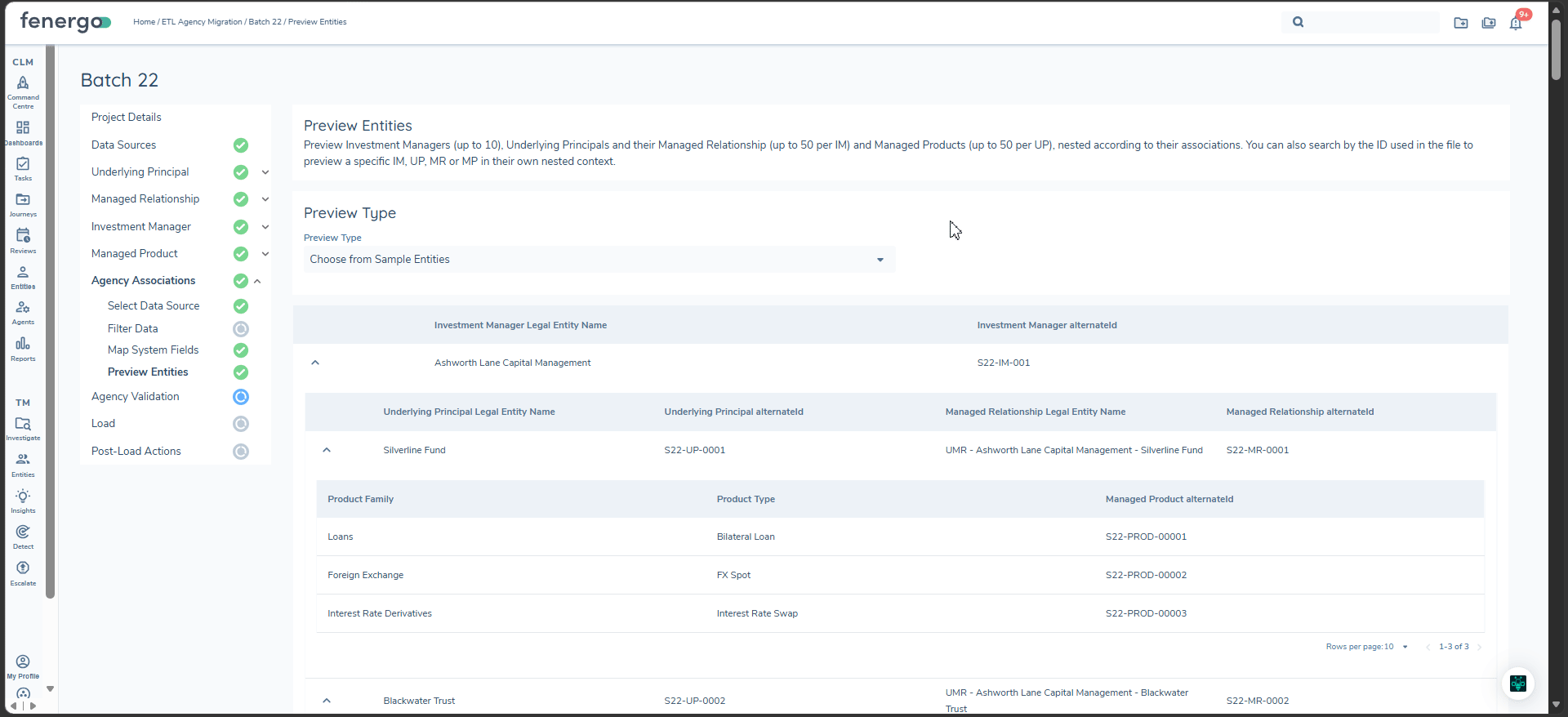 Search within Agency Associations Preview step