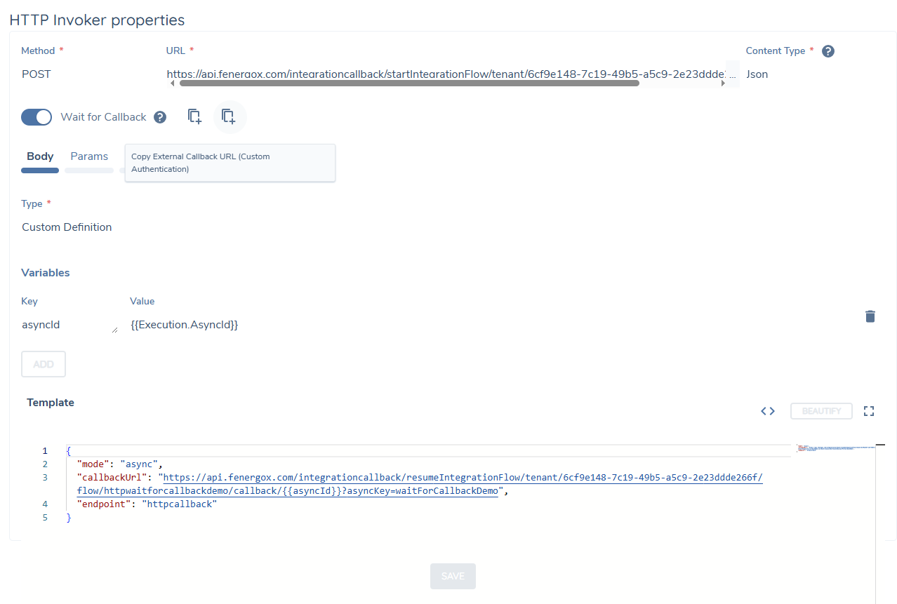 HTTP Invoker configuration (with Wait for Callback)