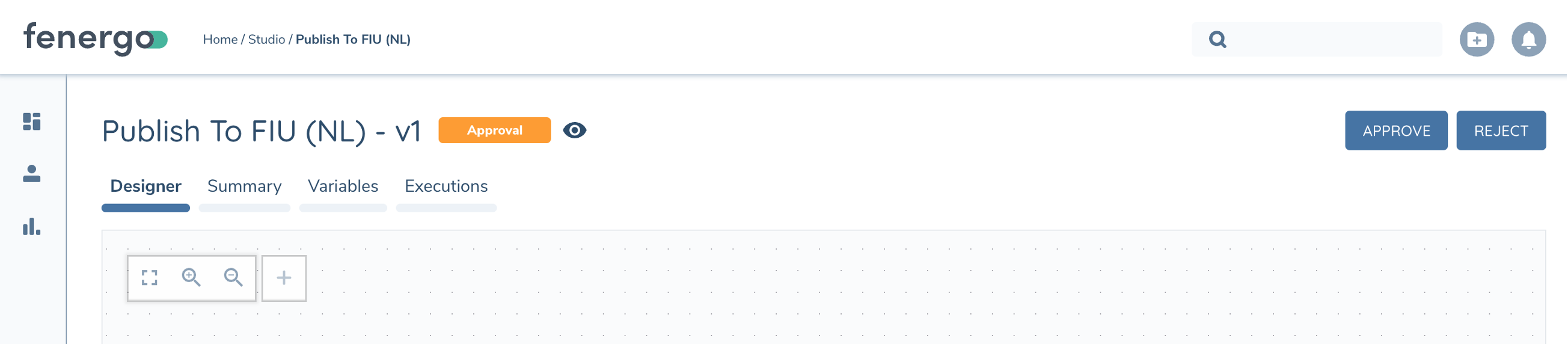Flow version in Approval Status. Note the eye icon means the version is in read-only mode