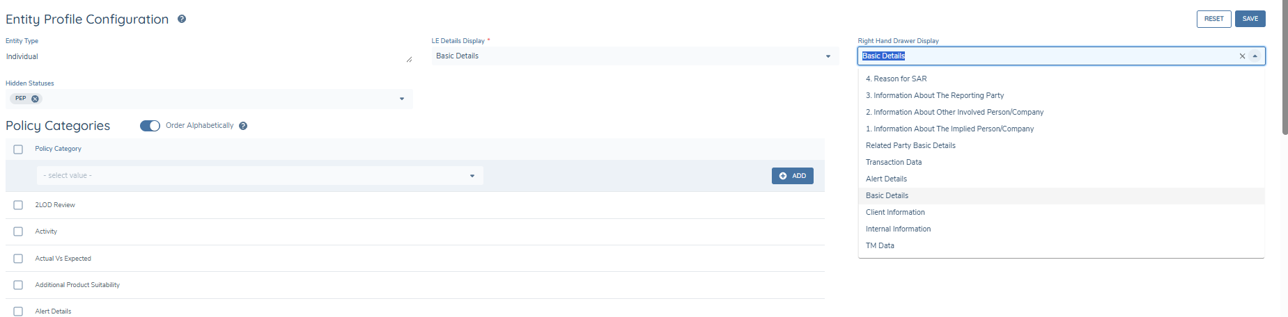 Entity Profile Configuration