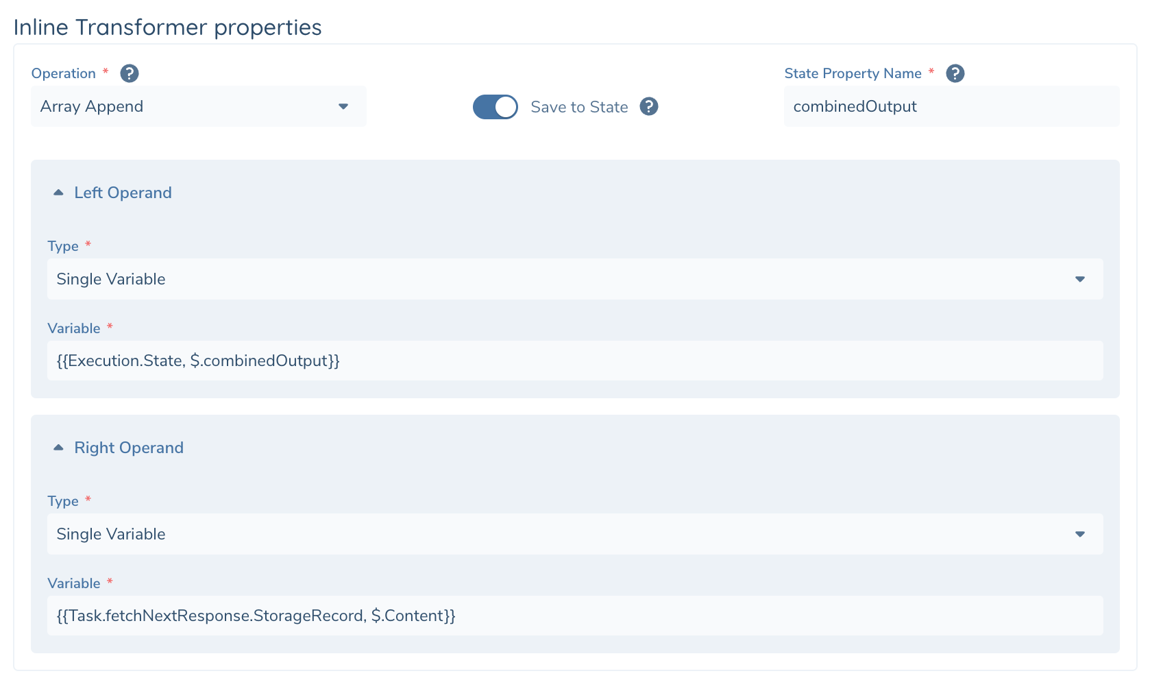 Inline Transformer Task Options