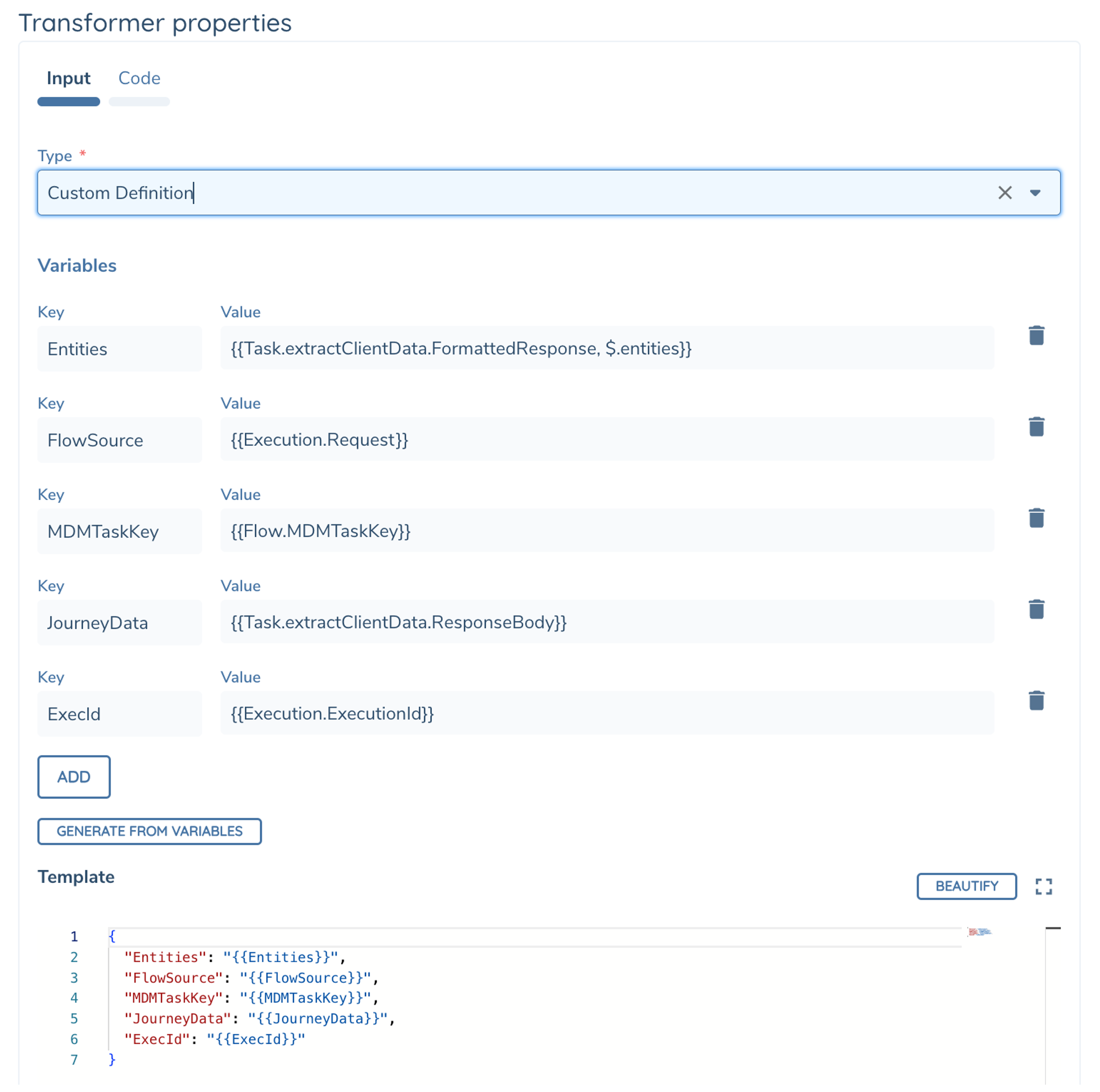 Transformer Task Options - Input