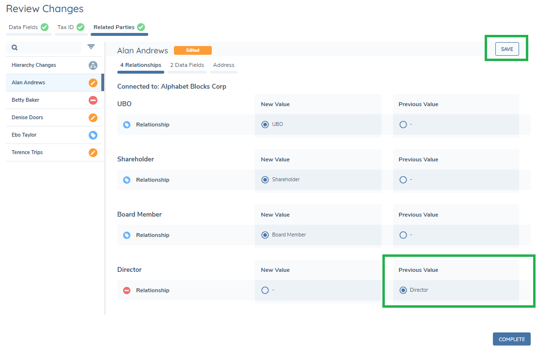 Edit of Related Party Changes