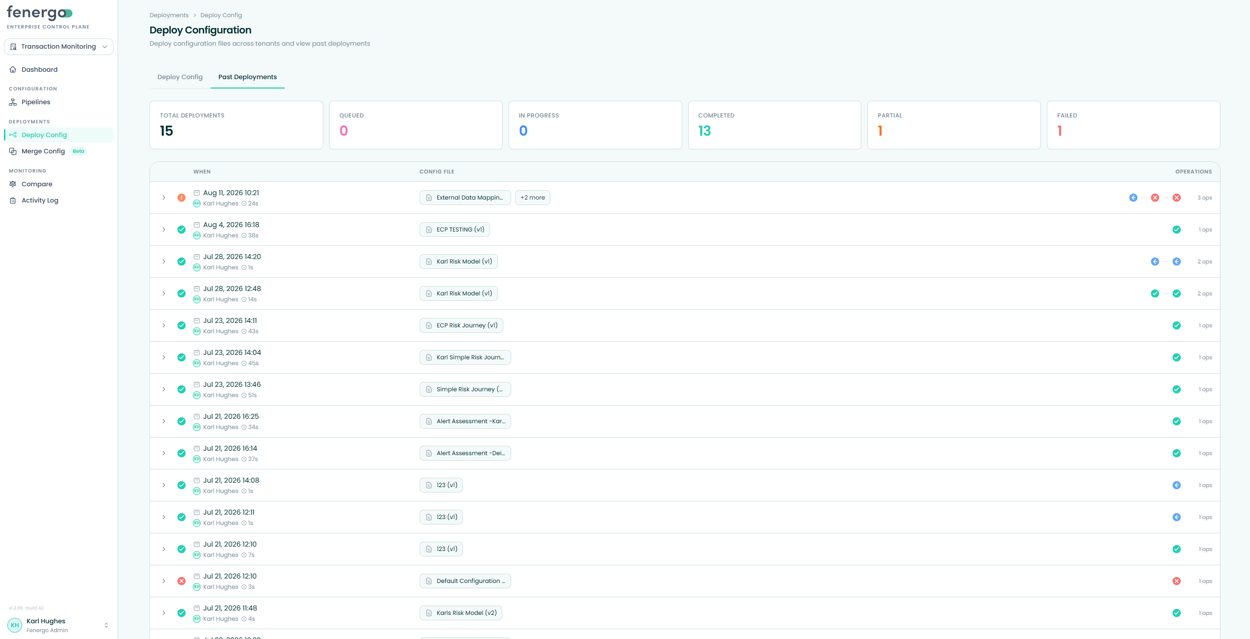 Deploy Config — Past Deployments
