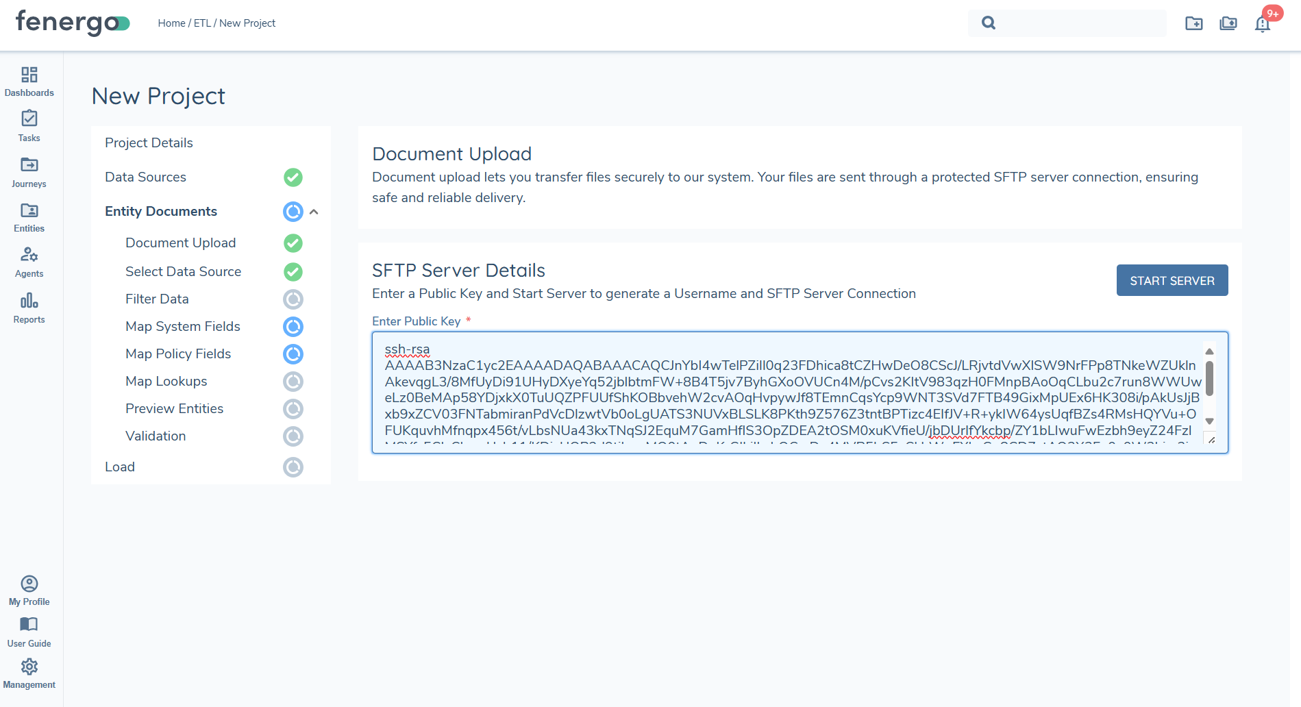 SFTP Server Details - Enter Public Key