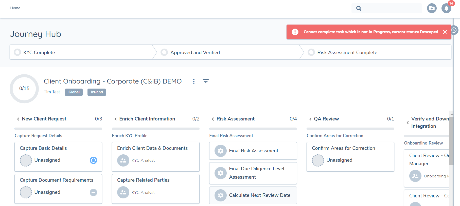 Error Message for when a user tries to complete a de-scoped task