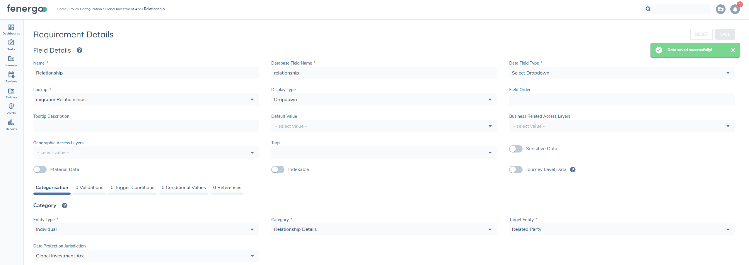 association relationship data requirement