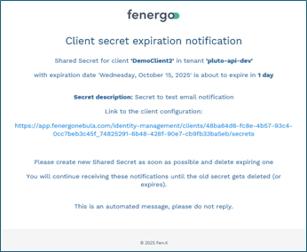 Secrete expiry email