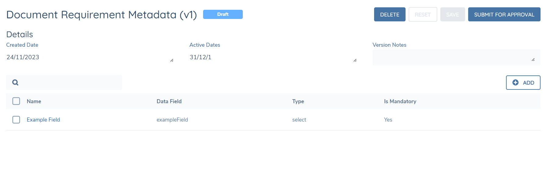 Doc Requirement Metadata Field Added
