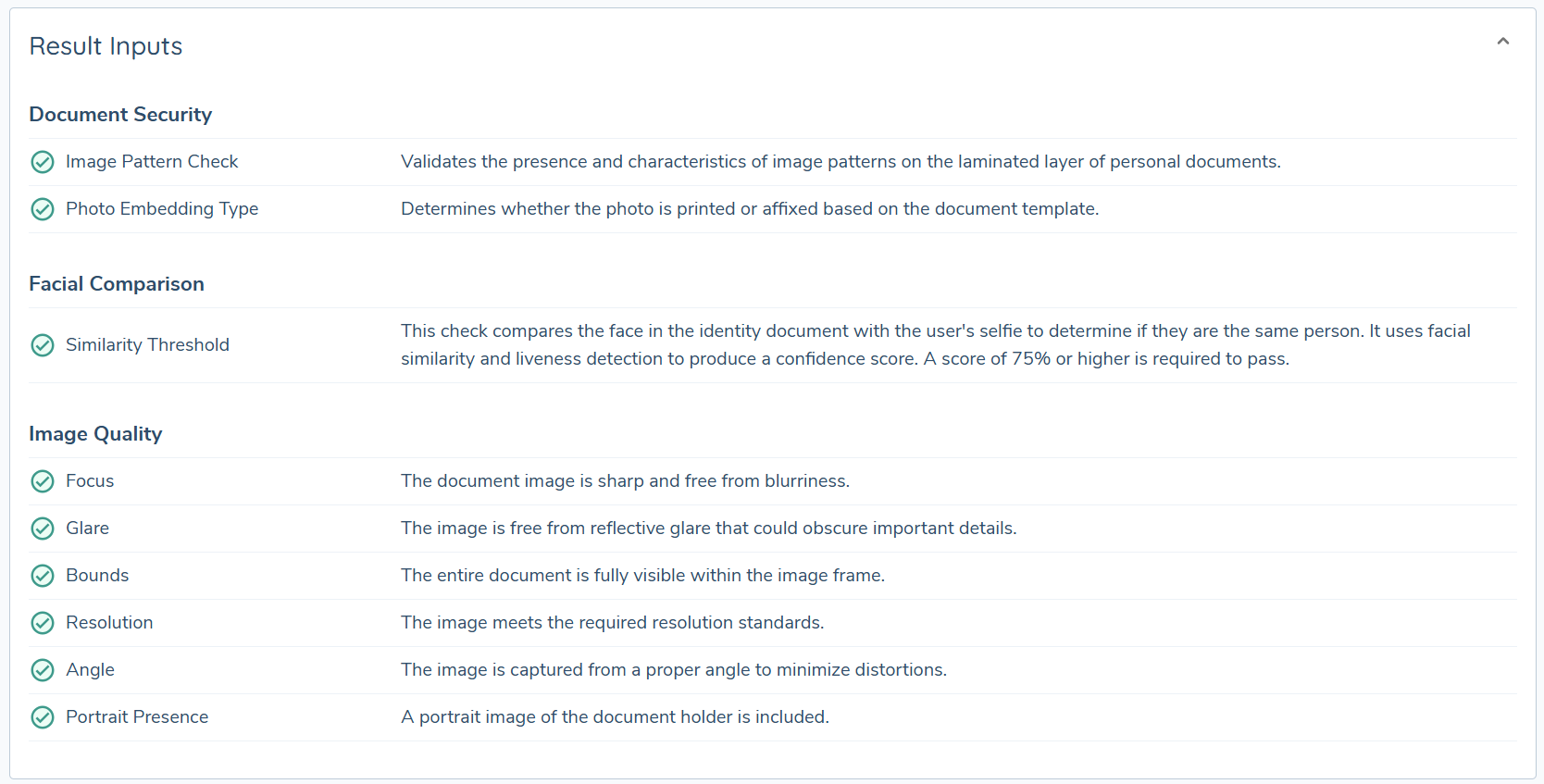 ID&amp;V Result Inputs