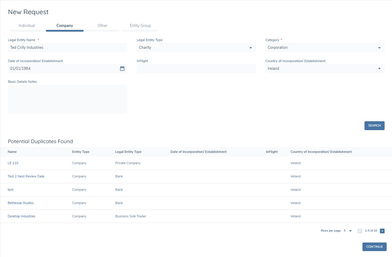 New Request - Duplicate Search