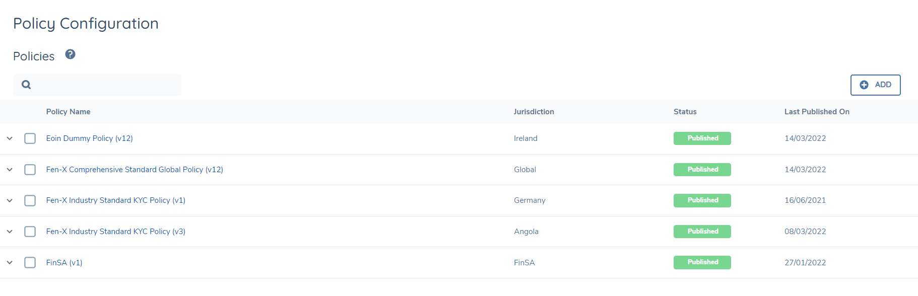 Policy Configuration Versioning