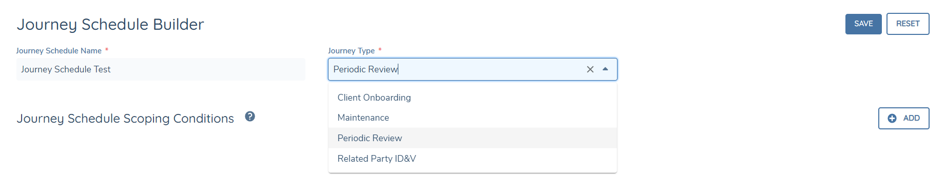 Journey Schedule Builder - Name/Type