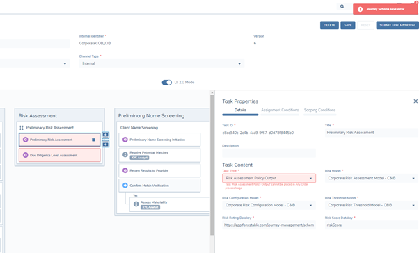 Journey Schema Save Error - Risk