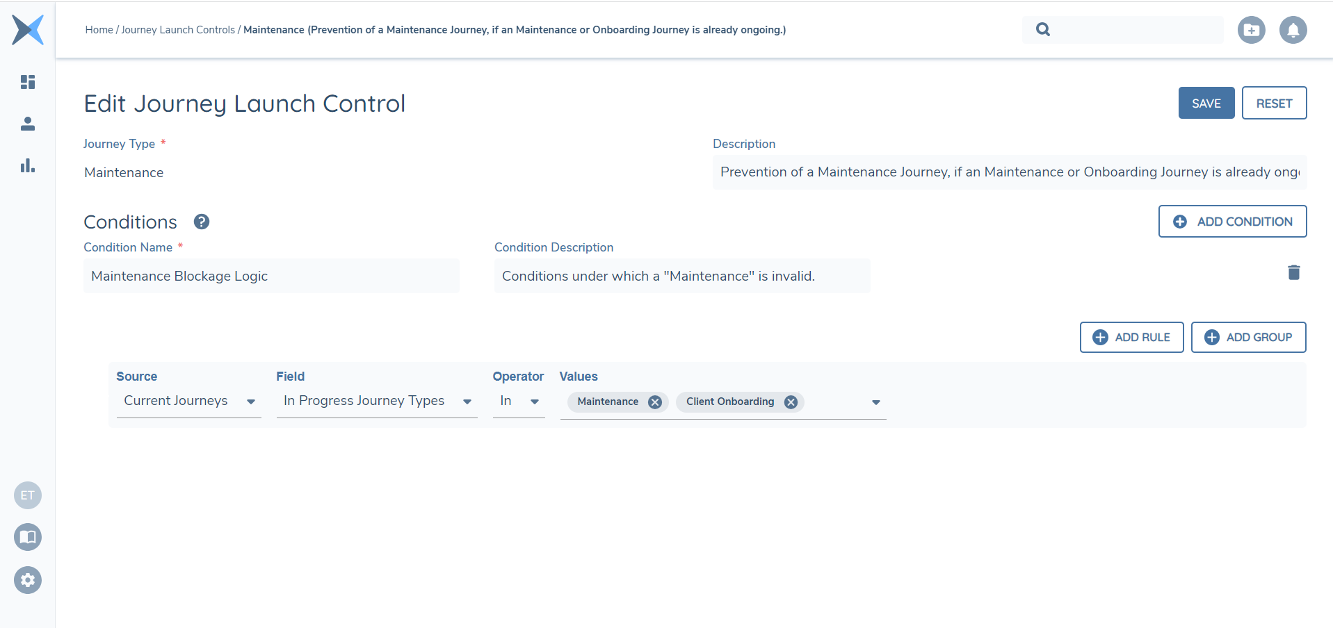 Journey Launch Controls - Maintenance