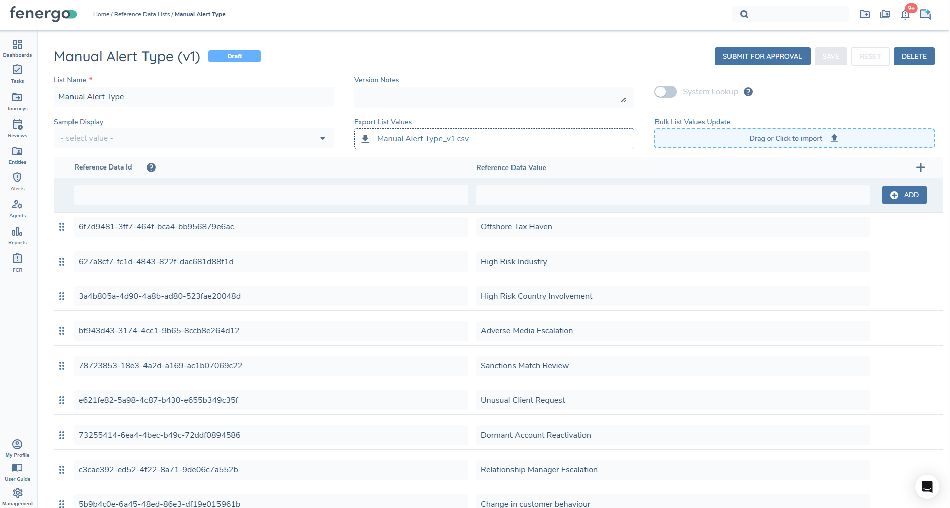 Manual Alert Lookup List