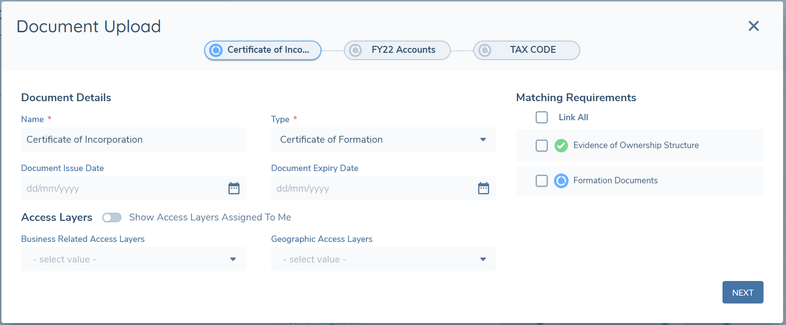 Matching Requirements Grid