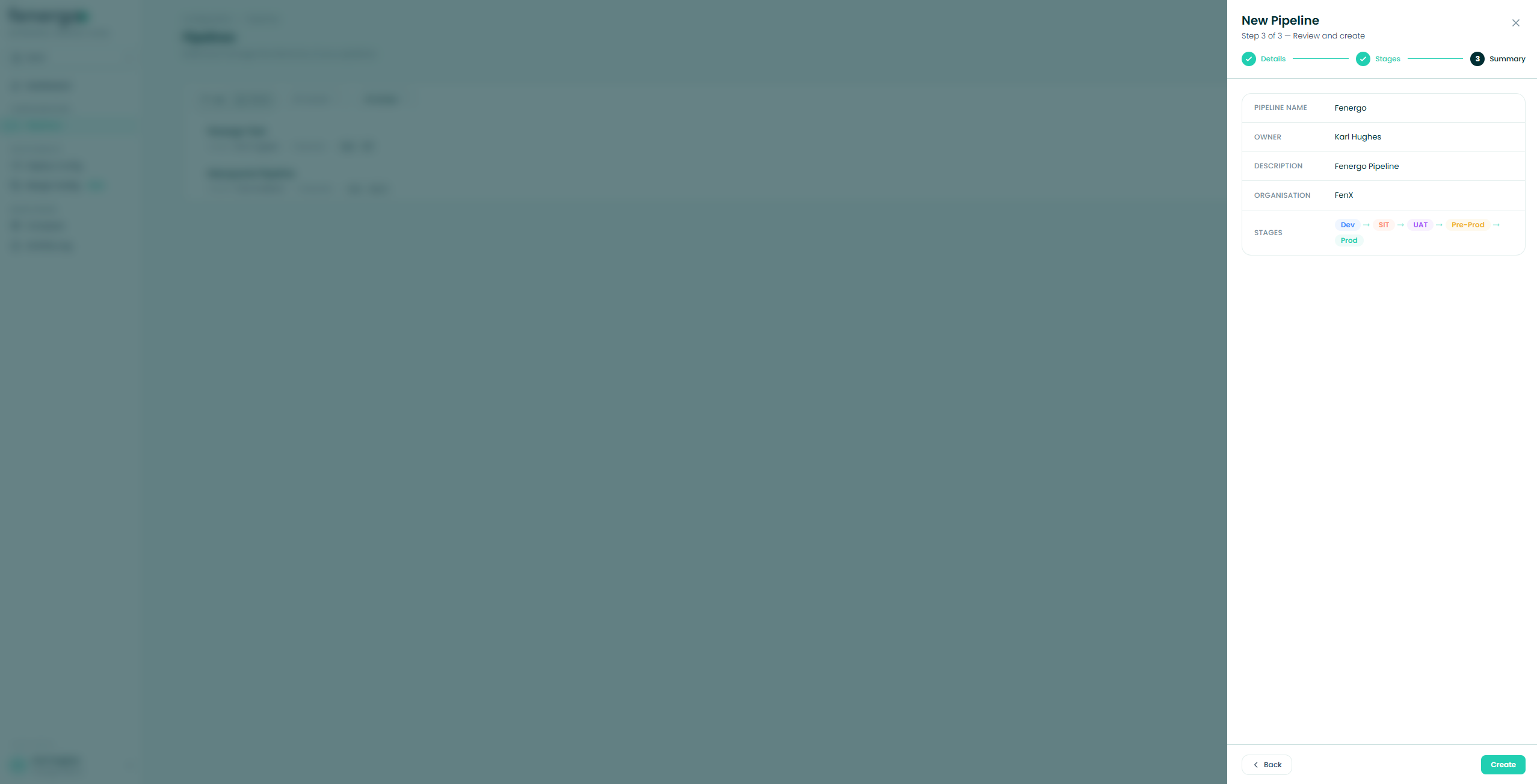 Create pipeline — Step 3: Summary