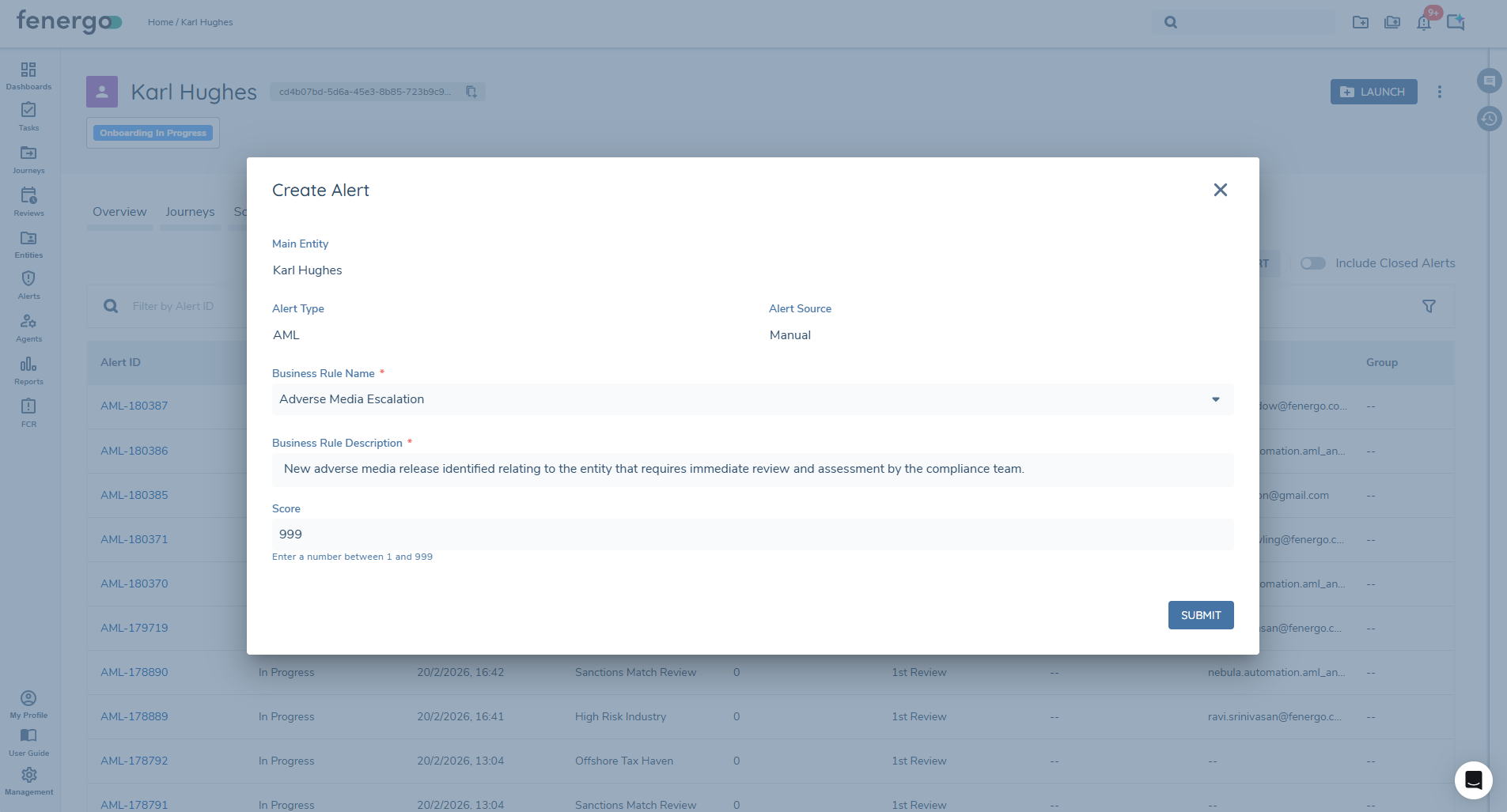 Non-Transactional Manual Alert Modal