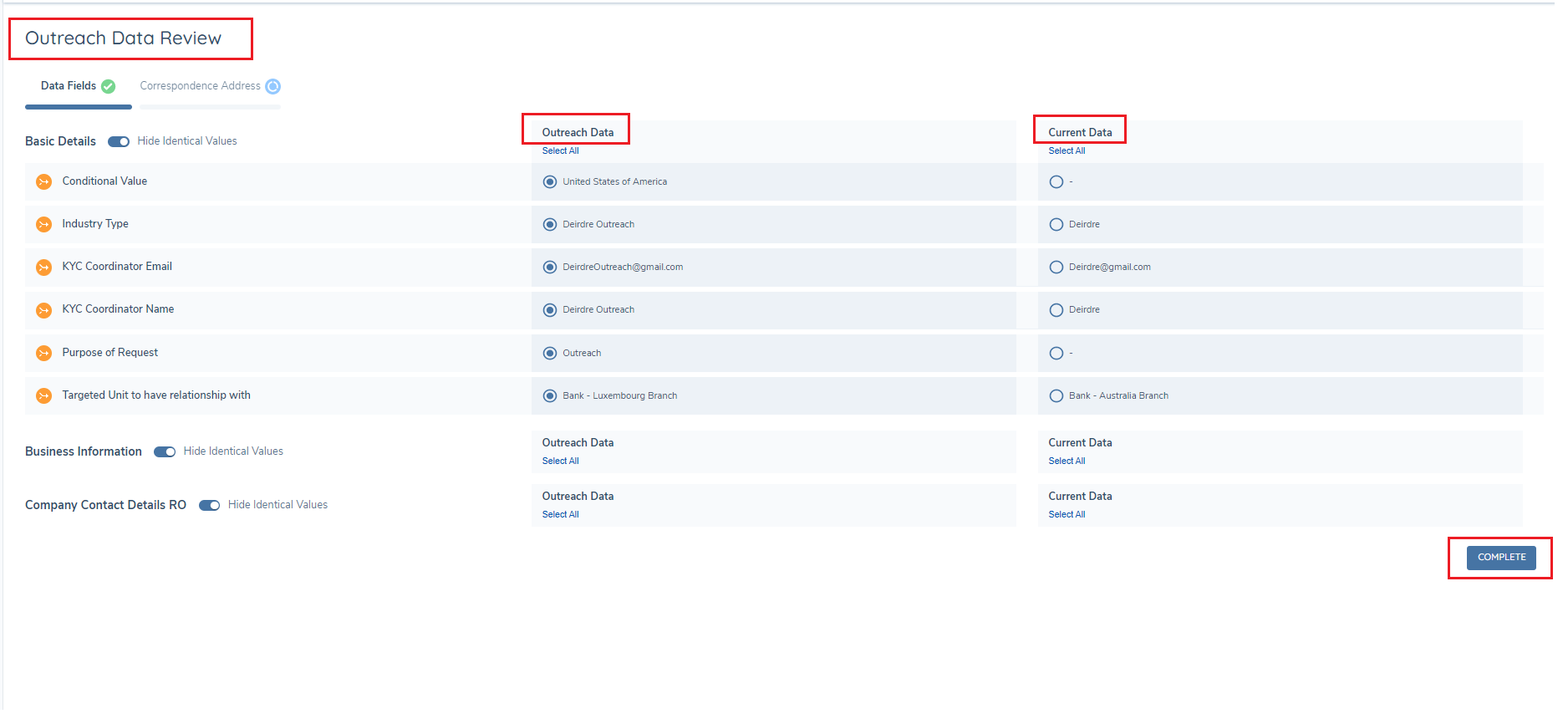 Outreach Data Review Task