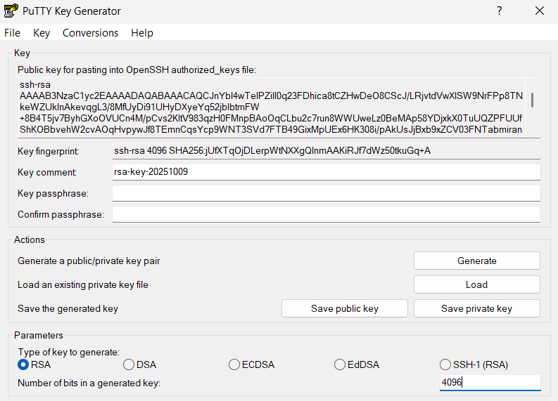 SSH Key Generator - PuTTYgen