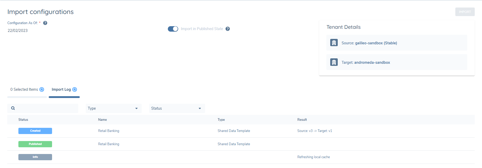 Successful Import into Target Tenant