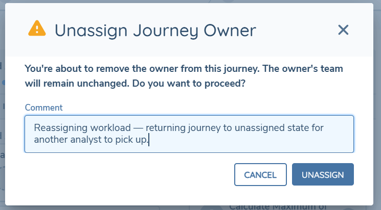 Unassign Journey Owner confirmation modal