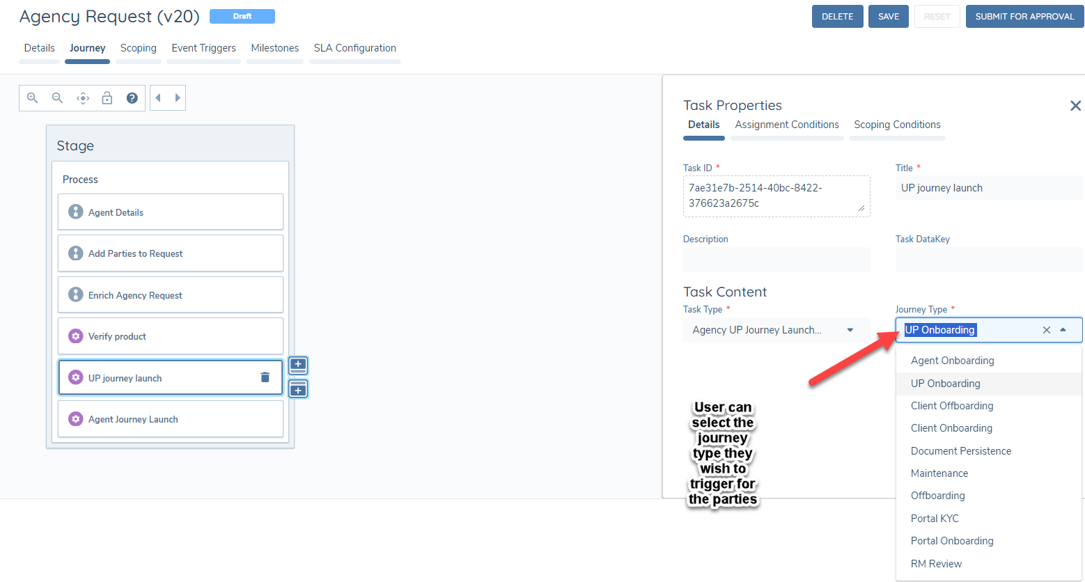 Agency UP Journey Launchpad task configuration