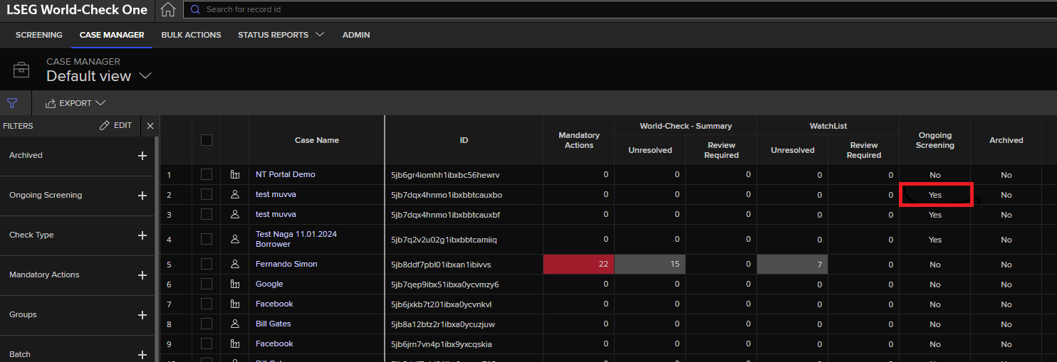 WCO Ongoing Screening